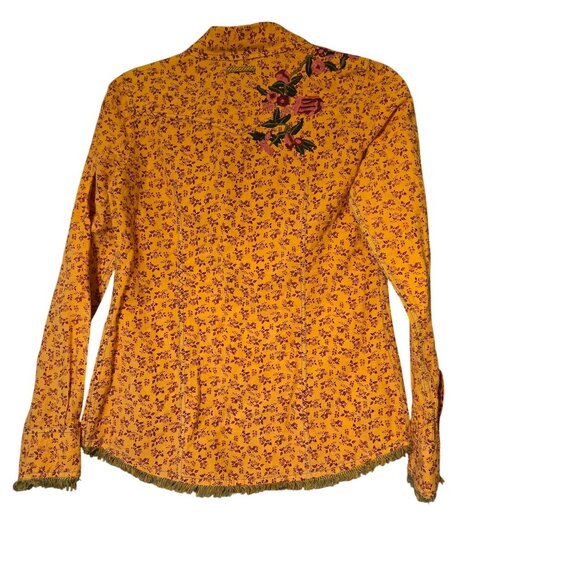 Ryan Michael Women's S Yellow Pearl Snap Costal Girl Western Embroidered Fringe - Picture 5 of 10